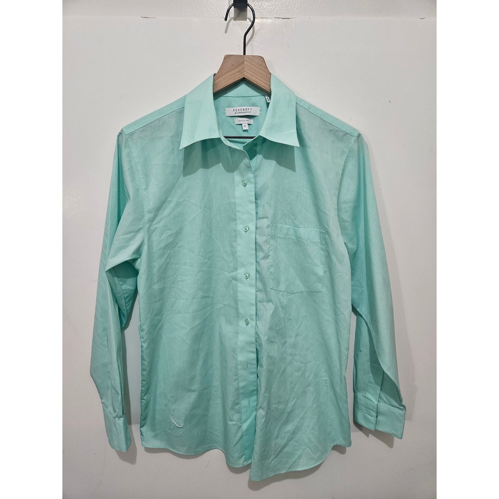 Foxcroft for Appleseed's Mint Green Wrinkle Free Button Down Shirt Womens 8